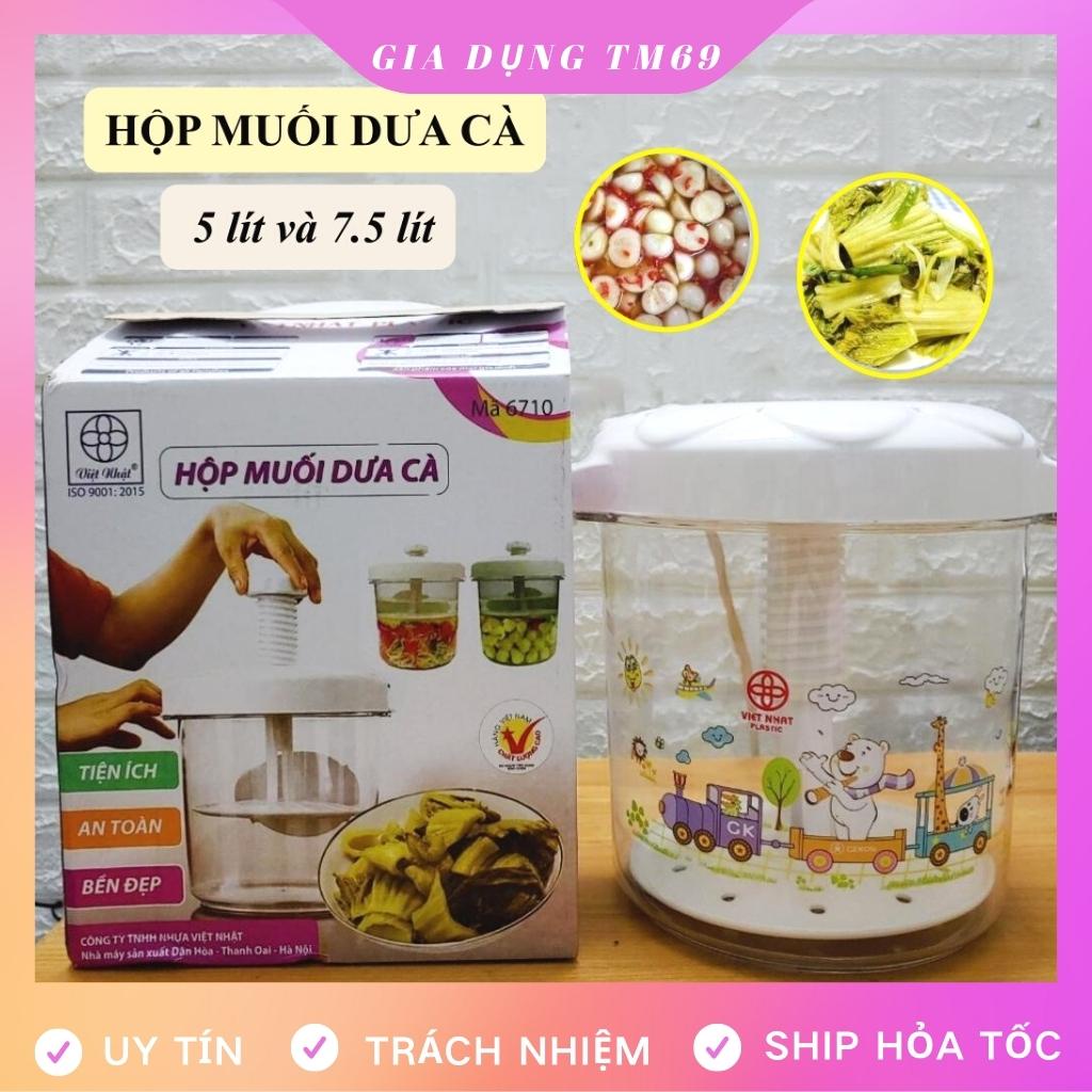 Hộp Muối Dưa Cà Việt Nhật Thông Minh Làm Cực Nhanh 5 Lít - 7.5 Lít, Hũ Muối Dưa Cà Có Lò Xo Nén Tiện Lợi