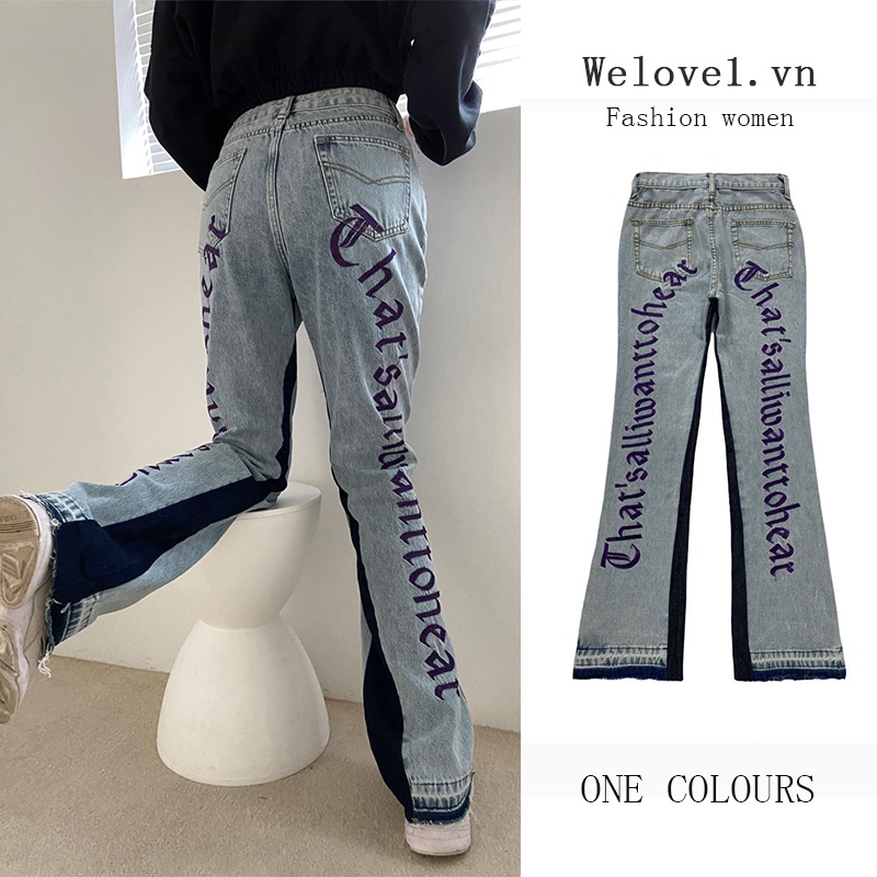 Quần Jean Ống Rộng Mỏng In Họa Tiết retro Mỹ Hàng Mới 2022 Dành Cho Bạn Nữ