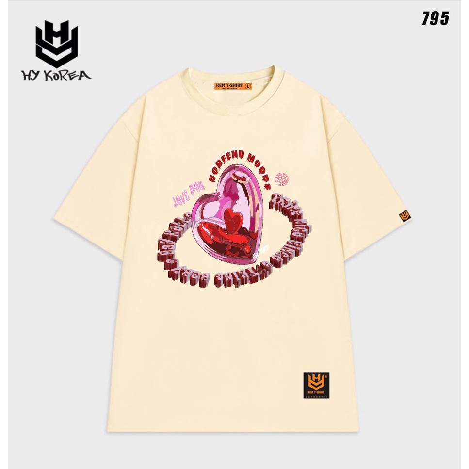 Áo thun unisex tay lỡ HY KOREA form rộng Trái tim hồng 795