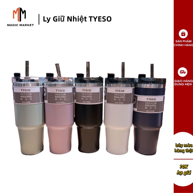 Ly Giữ Nhiệt TYESO 900ml ly giữ nhiệt có ống hút bình giữ nhiệt bình giữ nhiệt dung tích lớn chất liệu inox 304