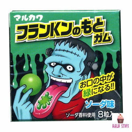 Kẹo singum nhuộm lưỡi Marukawa Frankenstein xanh ( hộp 8 viên) Nhật Bản