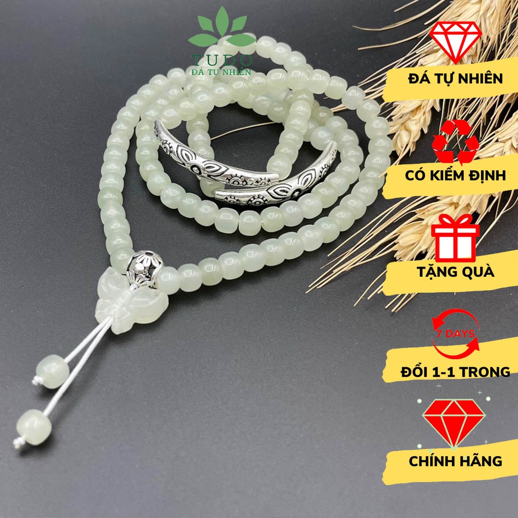 Vòng charm bạc TUDO ngọc hòa điền xanh táo mix hồ điệp đa mệnh - 2 kiểu đeo Vòng tay chập 3-4 vòng hoặc Vòng cổ