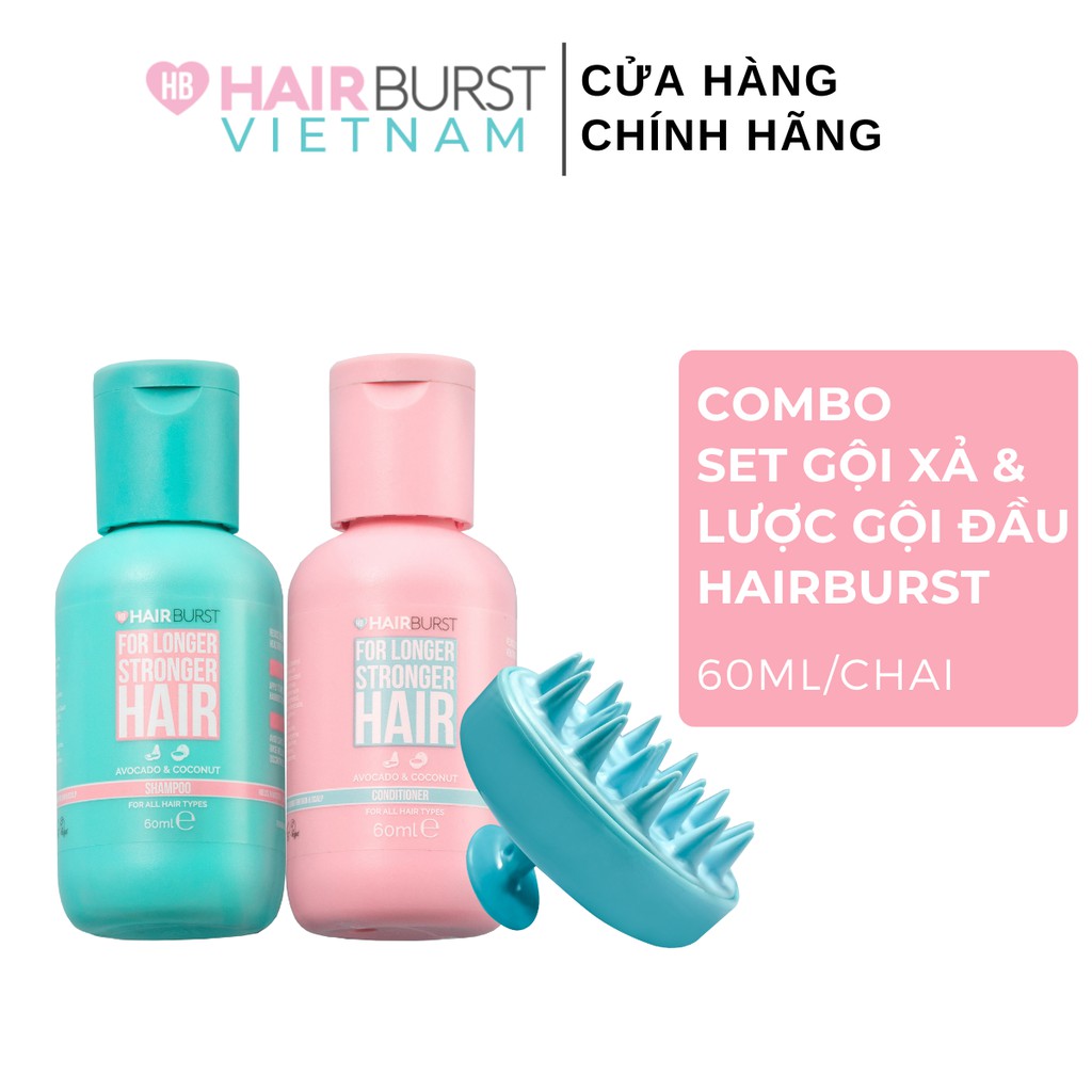 [Mã FMCGMALL -8% đơn 250K] Combo chăm sóc da đầu set gội xả travel 60ml/chai + lược gội đầu Hairburst