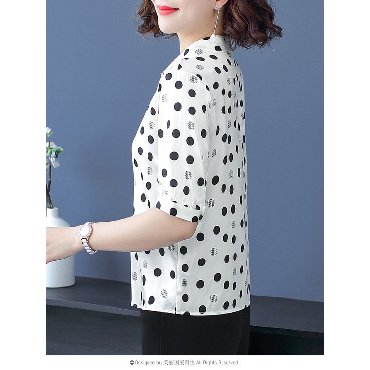 Áo Sơ Mi chiffon Ngắn Tay Họa Tiết Chấm Bi Thời Trang Cho Phụ Nữ Trung Niên