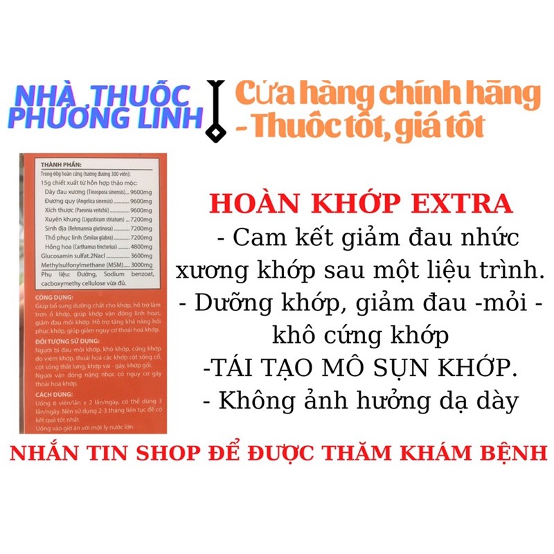 Hoàn khớp EXTRA- Phục hồi tái tạo mô xương khớp- giảm thoái hoá khớp- dưỡng khớp- giảm đau xương khớp- thảo dược an toàn