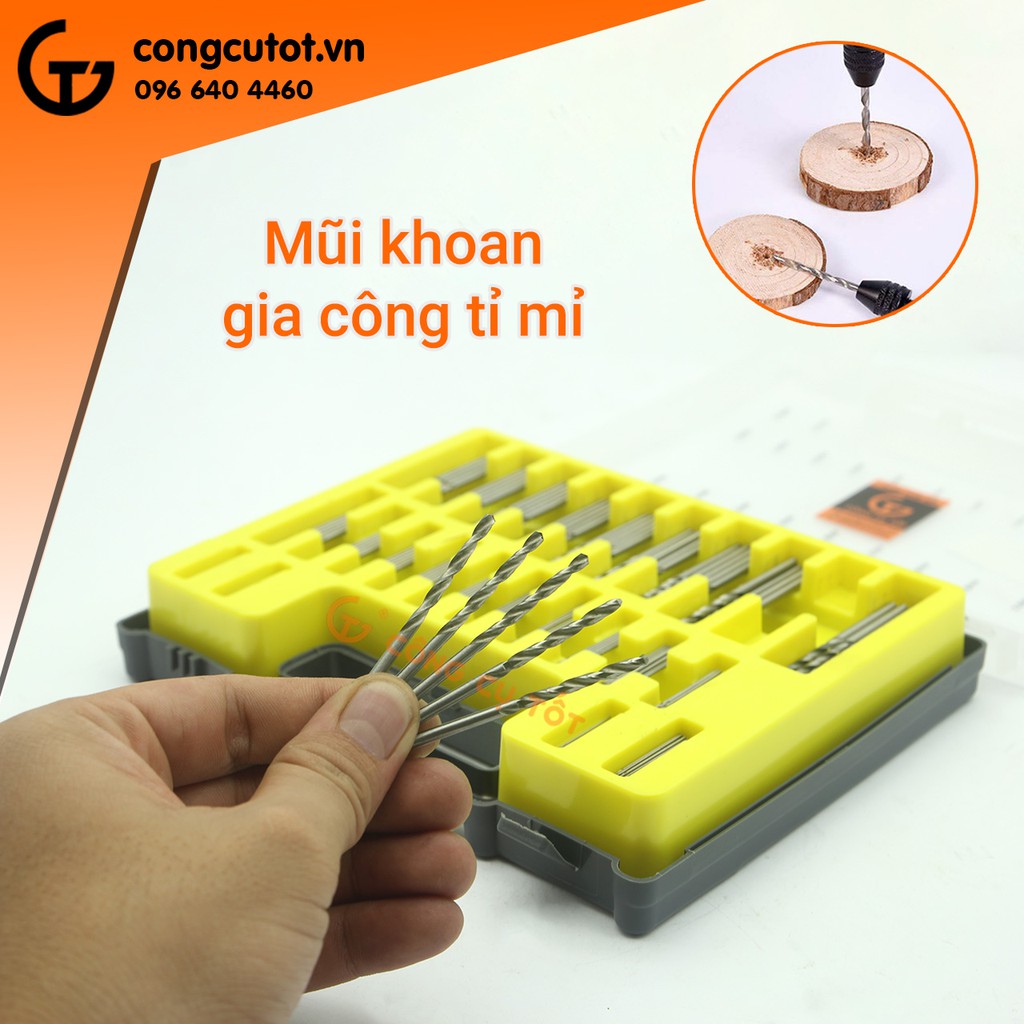 Hộp 150 mũi khoan chính xác 0.4-3.2mm bước đường kính 0.1mm thép gió