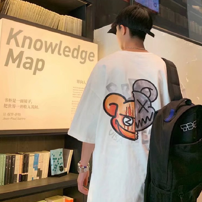 Áo Thun Tay Ngắn Cổ Tròn Dáng Rộng In Họa Tiết Hoạt Hình Phong Cách Hip Hop Thời Trang Mùa Hè Cho Nam Size M-5XL