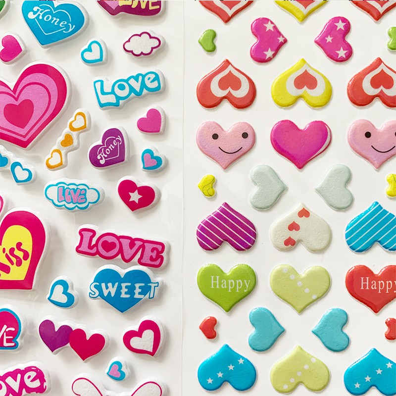 Bong bóng 3D Hình trái tim sưng húp Hình dán hoạt hình tình yêu Sticker PVC không thấm nước Đồ chơi DIY Trẻ em Quà tặng trẻ em