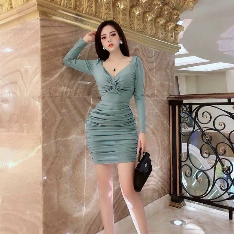 Đầm Nữ Ôm Body Xoắn Ngực Nhún Thun Cotton Su Free Size 46 - 52kg VNJ367 | BigBuy360 - bigbuy360.vn