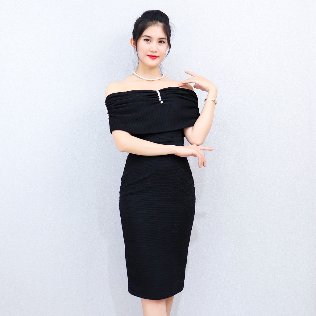Váy Dự Tiệc Sang Trọng Ôm Body trễ vai AMYRA trẻ trung thun xốp xẻ tà đính ngọc sexy DA179