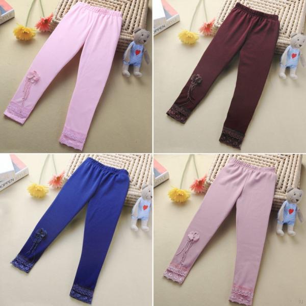 Quần Legging Màu Trơn Phối Ren Hoa Cho Bé Gái