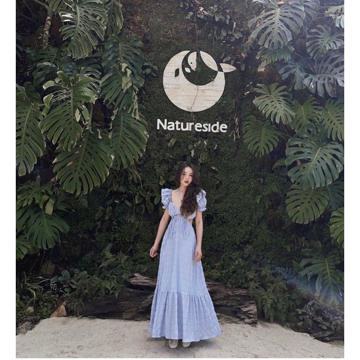 ĐOM ĐÓM DRESS VẢI VOAN NHĂN - ĐẦM MAXI XANH DƯƠNG CUT OUT LƯNG VIỀN BÈO✨ JA5K | BigBuy360 - bigbuy360.vn