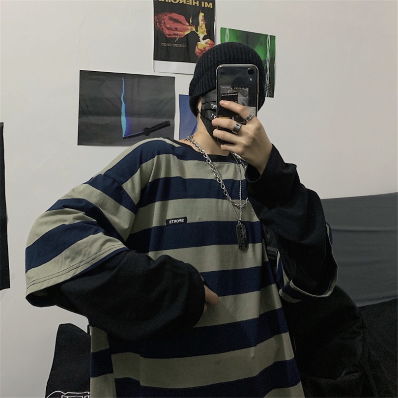 Áo Thun Tay Dài Dáng Rộng Kẻ Sọc Giả Nhiều Lớp Phong Cách Retro Harajuku 126716 | BigBuy360 - bigbuy360.vn