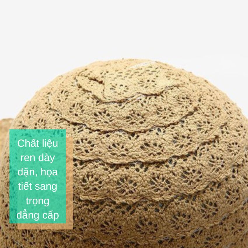 Mũ ren rộng vành thắt dây da sang chảnh