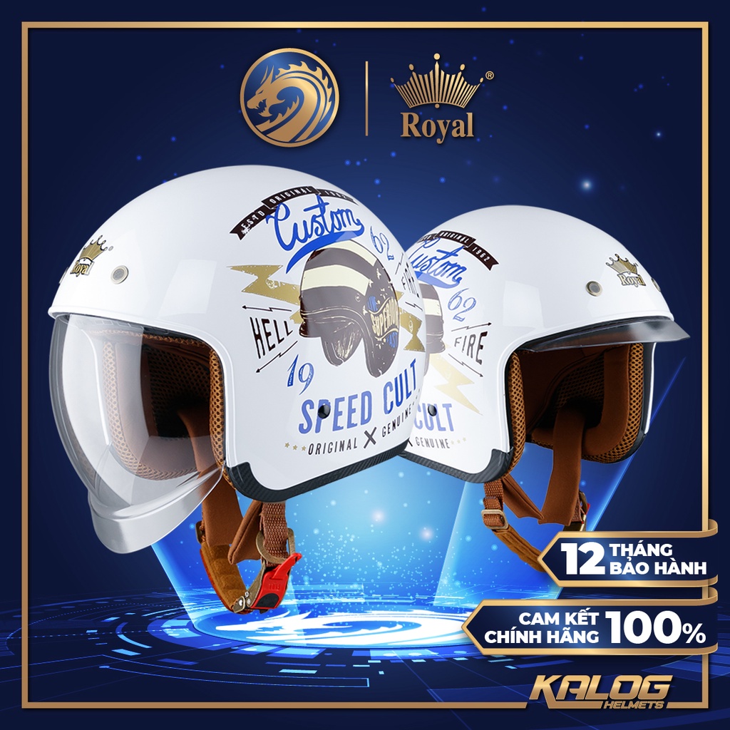 Mũ bảo hiểm 3/4 Royal M139 Tem V.9 có kính âm - Tặng kèm túi rút Royal
