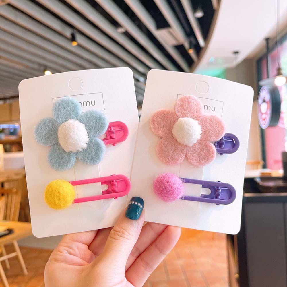 Bộ 2 Kẹp Tóc Hình Hoa Bằng Vải Nỉ Thời Trang Thu Đông Hàn Quốc Cho Bé