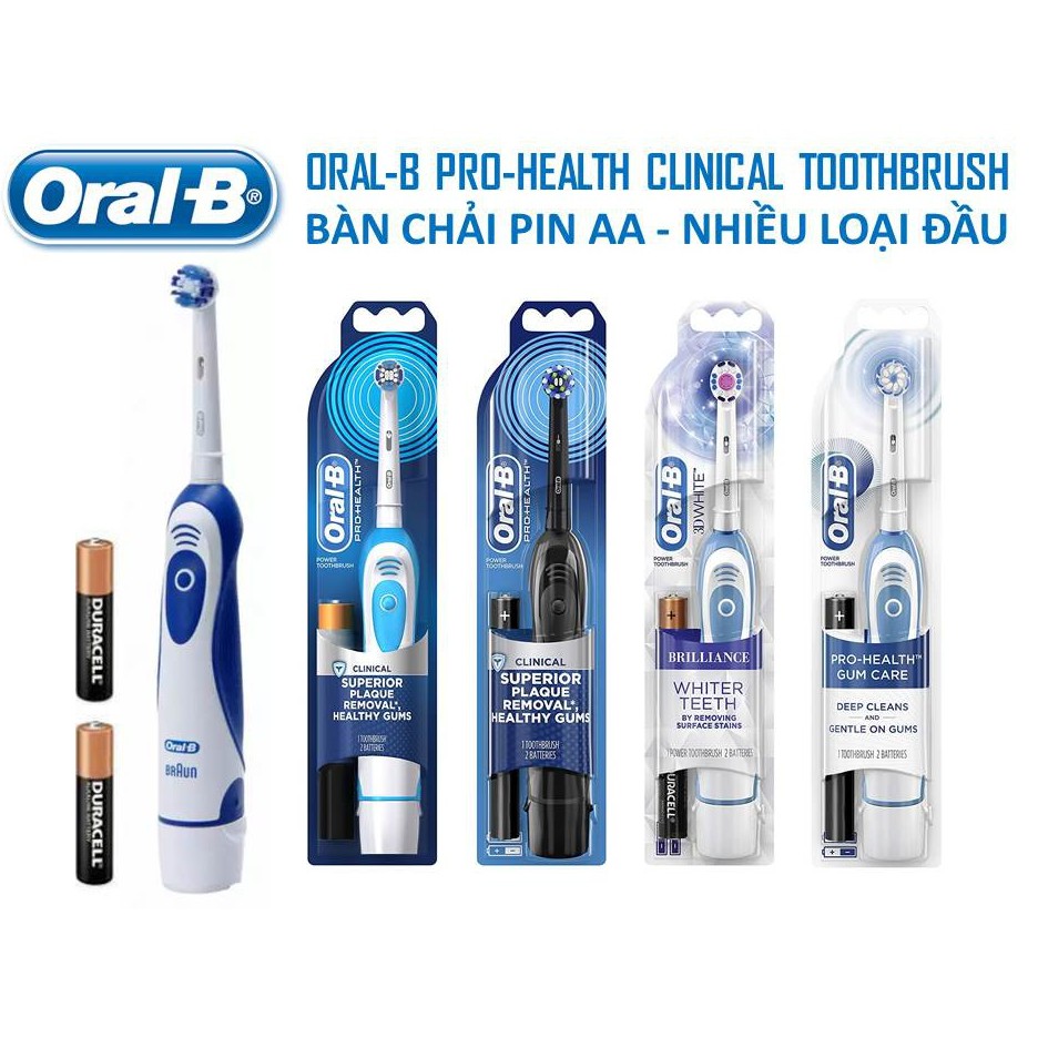 Bàn Chải Điện ❤ FREESHIP ❤Bàn Chải Pin ,Oral-B Pro-Health Clinical Hộp Mới- Nhiều loại đầu - Dùng pin AA ,Oral b