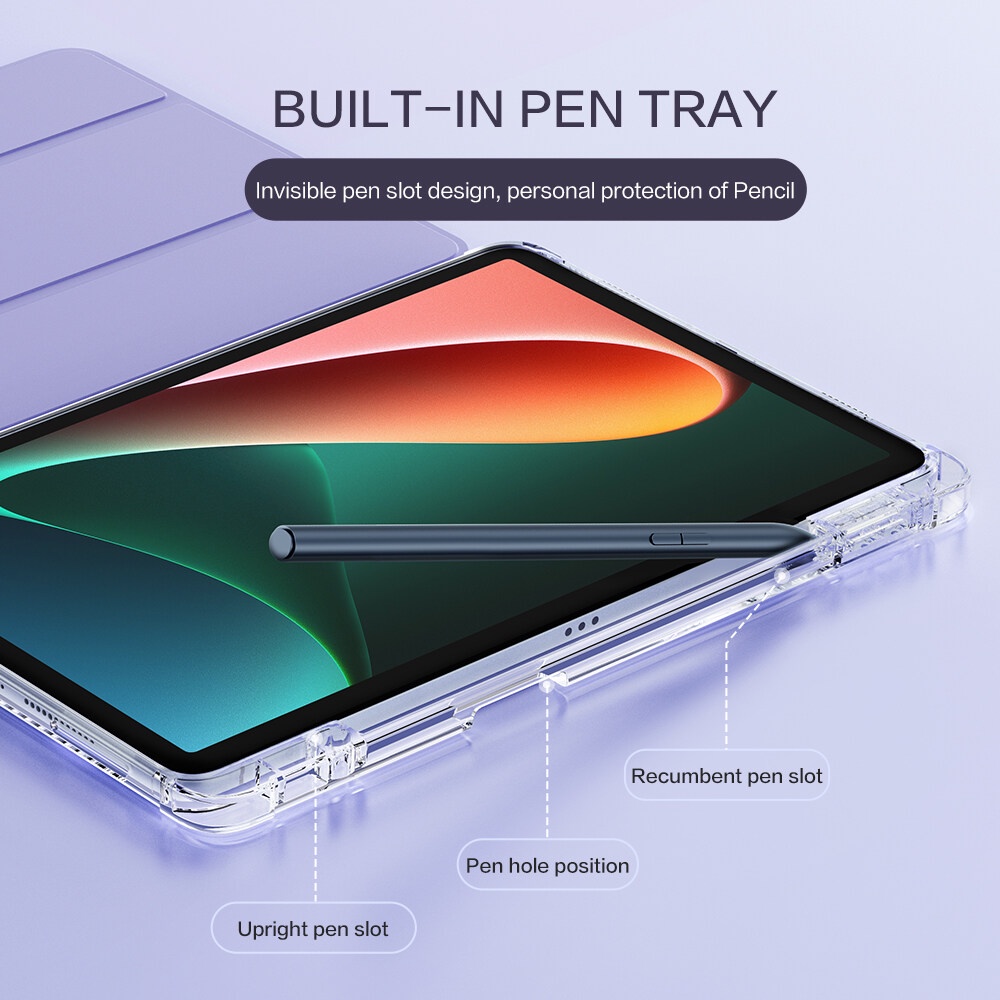 Bao Da Máy Tính Bảng Từ Tính Trong Suốt Có Ngăn Đựng Bút Cho Xiaomi Mi Pad 5 Pro 12.4 Xiaomi Mi Pad 5 11inch + Miếng Dán