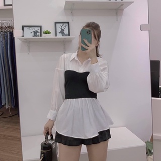 Áo sơ mi tay bo chun pha yếm