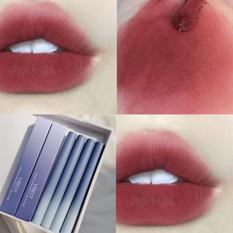 【VIBELY】Marshmallow lip glaze Son môi mềm mờ Matte màu môi bóng dạng ống màu xanh lam sáng bóng Son môi không thấm nước và mồ hôi