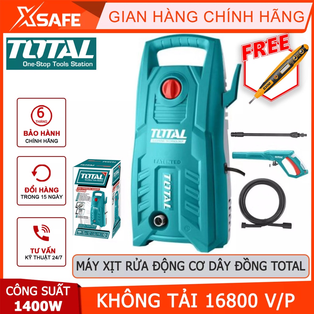 Máy xịt rửa TOTAL TGT11316 Máy phun xịt áp lực cao, công suất 1300W Gồm bình chứa, vòi phun, bánh xe, tay kéo,...