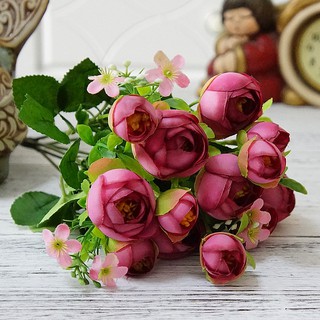 Cụm hoa trà nhỏ phong cách Châu Âu- Hoa lụa