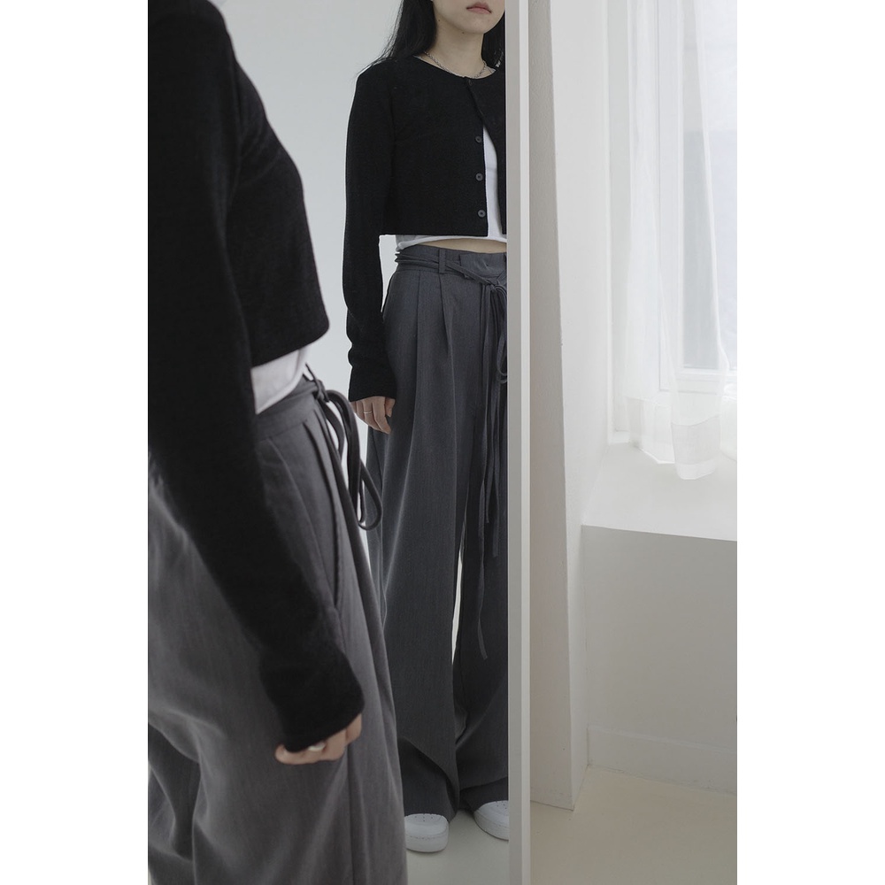 Quần ống rộng eo cao màu xám phong cách Hàn Quốc cá tính cho nữ