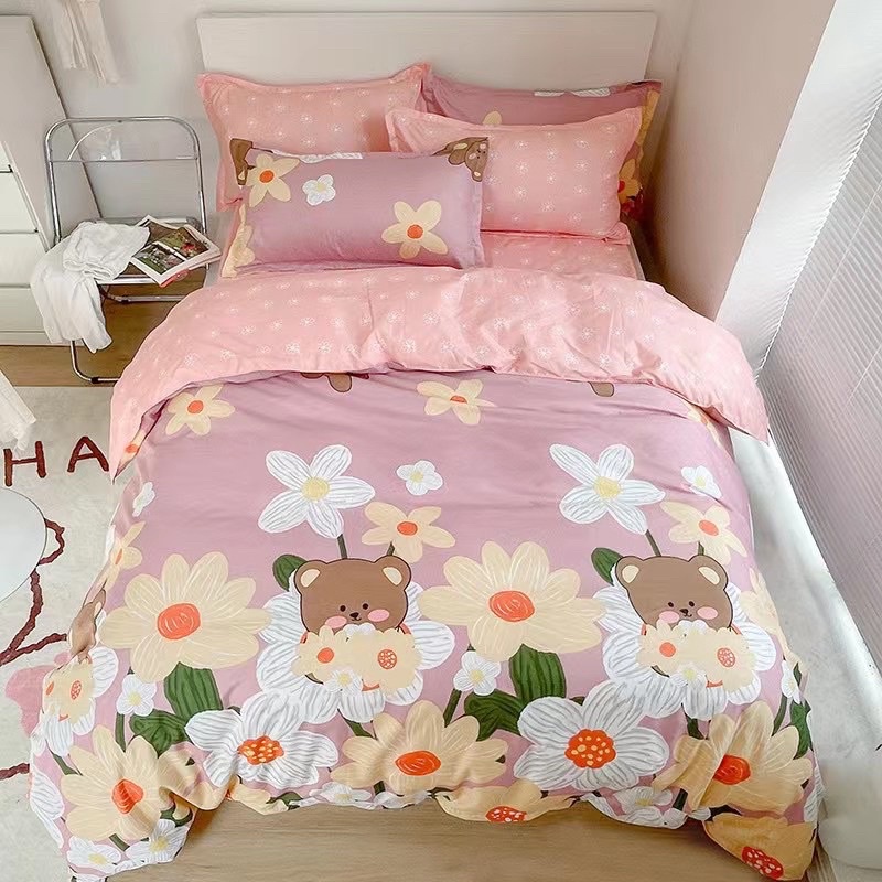 BỘ DRAP - CHĂN PHAO COTTON POLY HOA GẤU