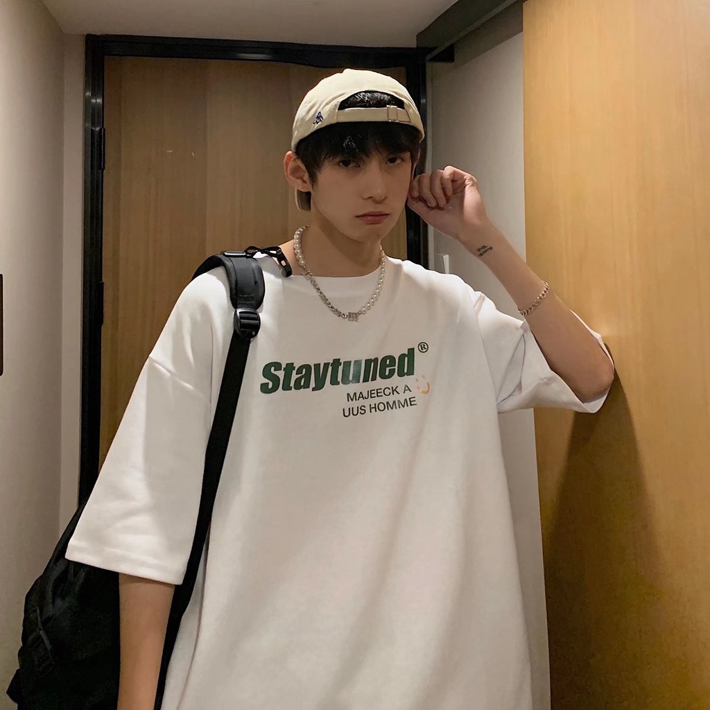 Áo Thun Tay Ngắn Dáng Suông In Chữ Phong Cách Hiphop Thời Trang Phong Cách Hàn Quốc Cho Nam size M-5XL