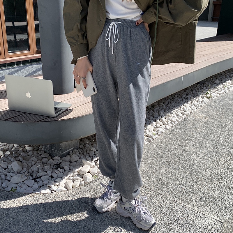 Quần Jogger thể thao nữ Cao cấp Ống rộng Ulzzang Hàn Quốc Quần Jogger Lưng cao Cotton Thời trang