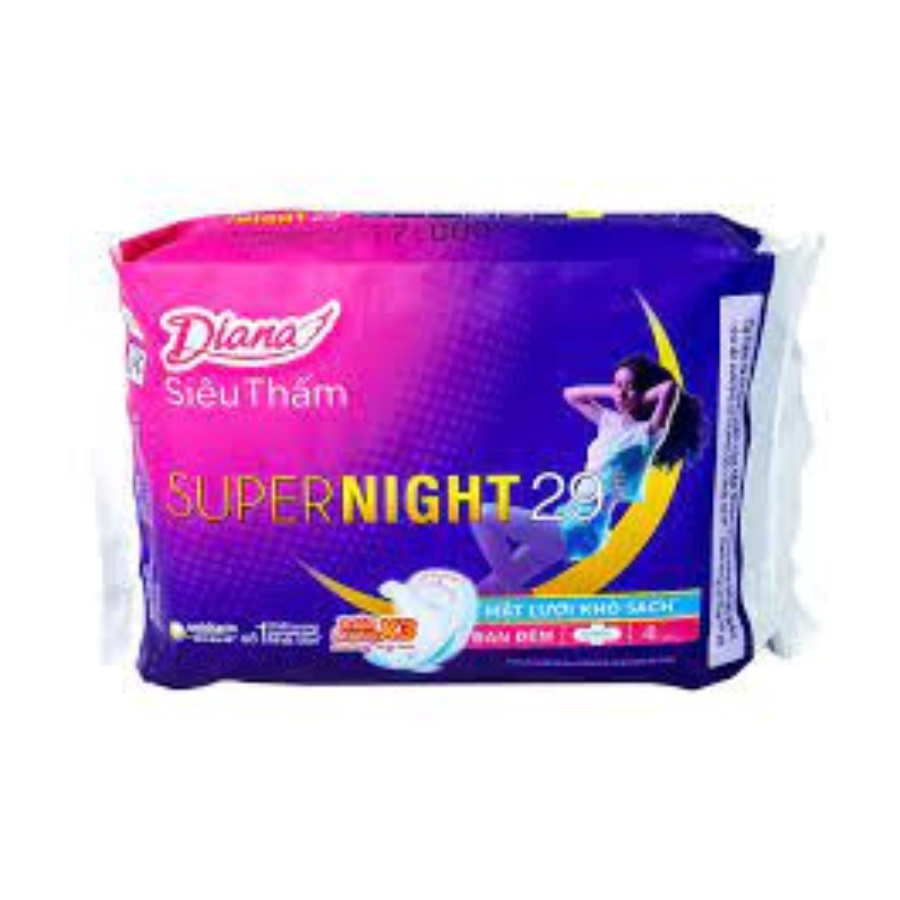 Băng Vệ Sinh Siêu Thấm Super Night Có Cánh 29cm Diana 4 Miếng