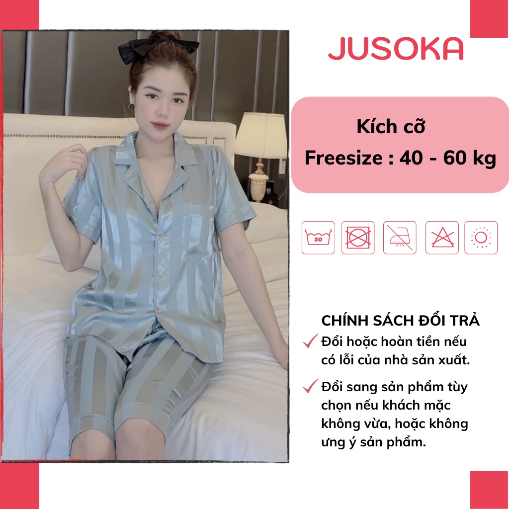 Đồ bộ nữ dễ thương lụa ngủ pijama mặc nhà cao cấp áo cộc quần lửng chất liệu gấm tơ mềm mại JUSOKA DB4001
