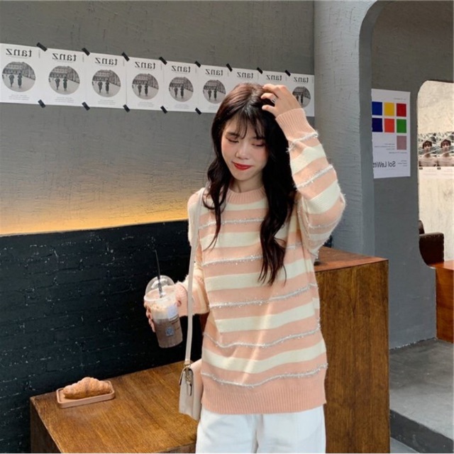 Áo len kẻ ngang chất dày mịn Ulzzang Hàng Quảng Châu