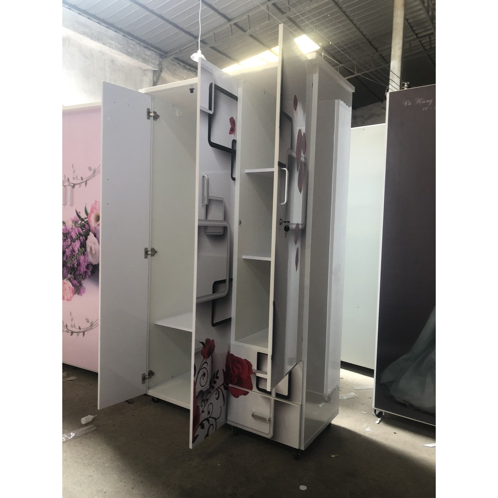 Tủ nhựa 3 cánh 2 ngăn kéo ngang 1m24 cao 1m85 sâu 47cm TN302 có in hình theo yêu cầu | BigBuy360 - bigbuy360.vn