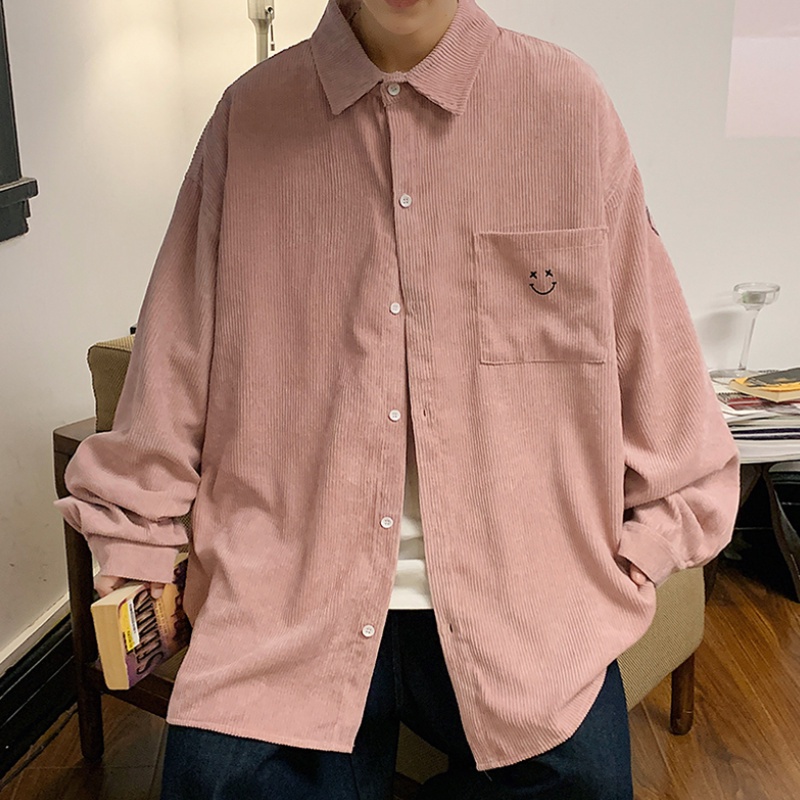 Áo sơ mi tay dài có túi trang trí hình mặt cười thời trang dành cho nam