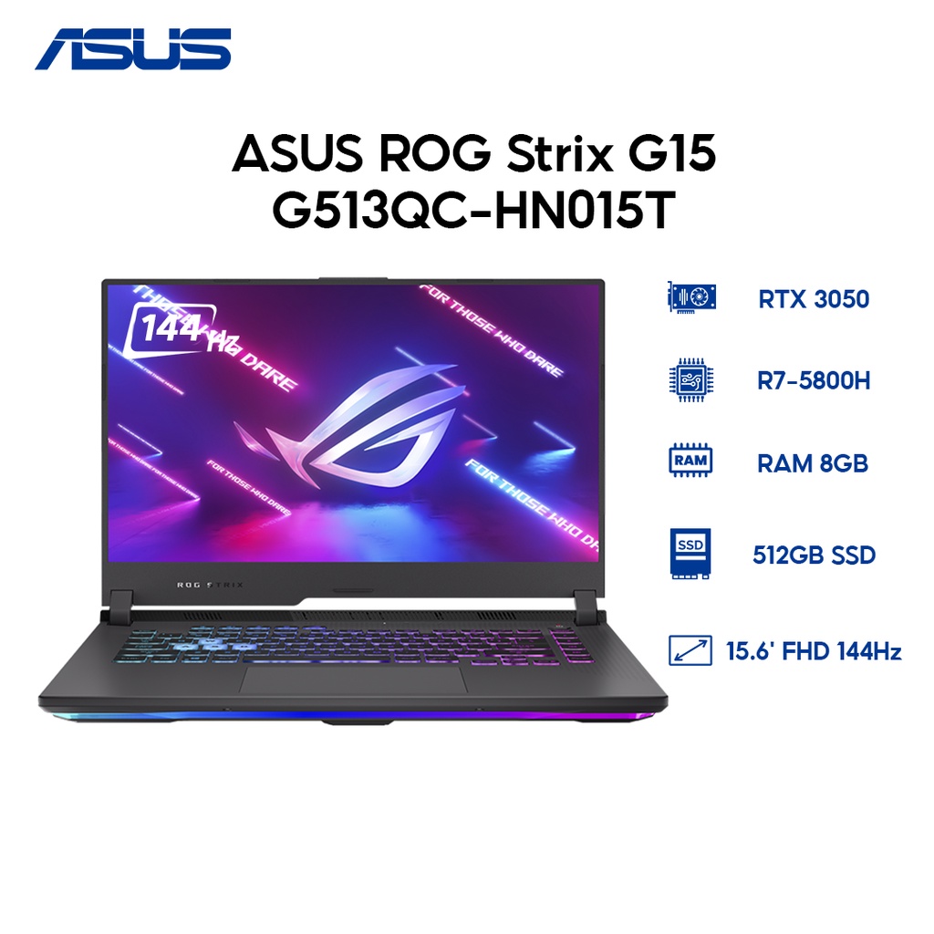 Laptop ASUS ROG Strix G15 G513QC-HN015T R7-5800H| 8GB |512GB |3050 4GB |15.6' 144Hz |W10