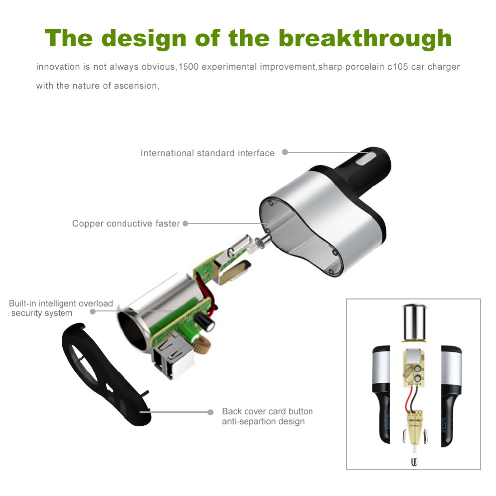 Tẩu Sạc Nhanh Hai Cổng USB Thông Minh Cho Xe Hơi