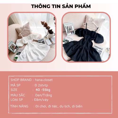 Đầm 2S trễ vai tay phồng đầm đi chơi dự tiệc màu trắng đen phong cách thời trang trẻ trung