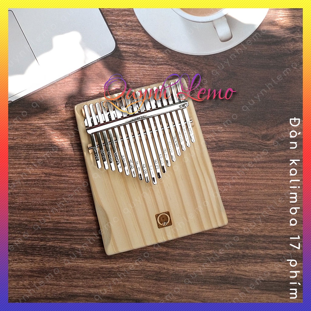 Đàn kalimba 17 phím nguyên khối QUYNHLEMO, Kalimba 17 phím gỗ thông tấm cao cấp có khắc logo đầy đủ phụ kiện