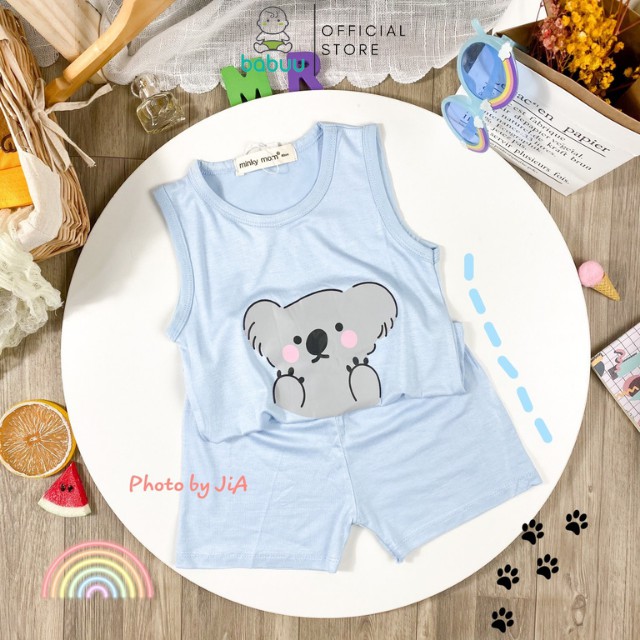 Bộ Minky Mom Ba Lỗ Cho Bé Gái Bé Trai 0 1 2 3 4 5 6 Tuổi Vải Thun Lạnh-Đồ Bộ Sát Nách Trẻ Em-BABULALA-BL10