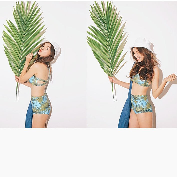 CÓ SẴN SET bikini eo cao họa tiết lá dừa | BigBuy360 - bigbuy360.vn