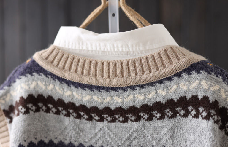 Áo Khoác Dệt Kim Thêu Jacquard Dáng Rộng Chui Đầu Phong Cách Mọt Sách Dành Cho Nữ