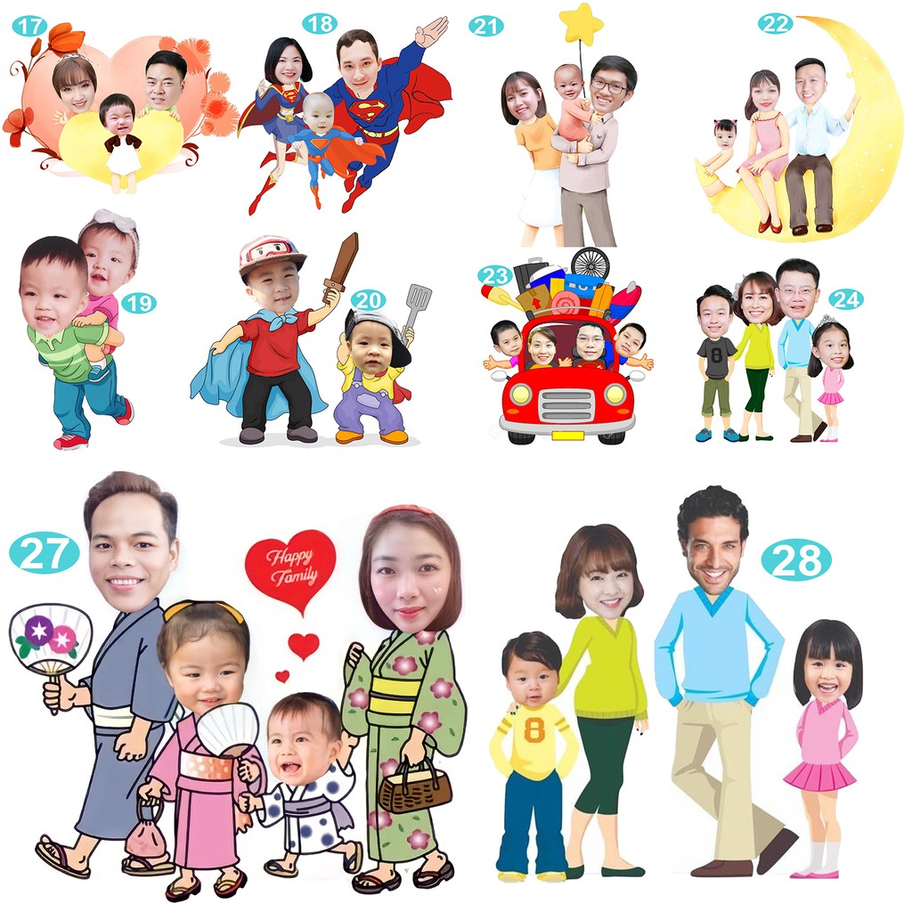 Chibi gia đình - Trang trí sinh nhật thôi nôi đầy tháng kỷ niệm RTK003