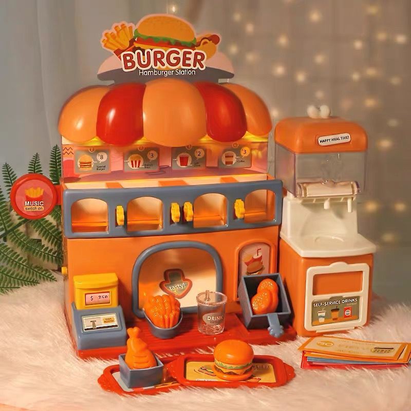 cửa hàng bánh hamburger trẻ em chơi nhà đồ mô phỏng máy rút nước âm nhạc đèn bếp quà tặng sinh nhật cho bé trai