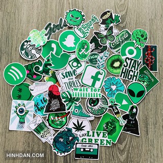 sticker Xanh Lá - Green CHỐNG NƯỚC dễ thương chống nước dán nón bảo hiểm, vali, laptop, đàn guitar