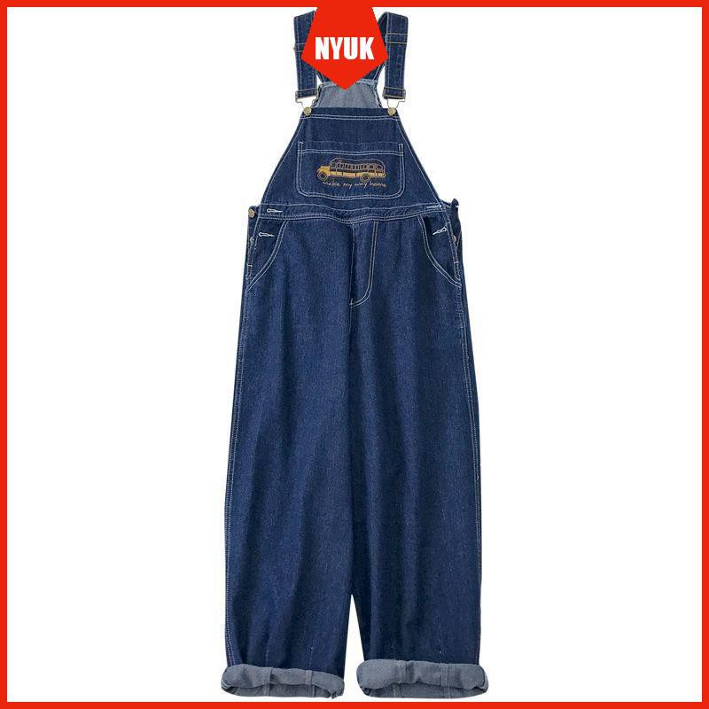 Quần Yếm Denim Form Rộng Thêu Họa Tiết Phong Cách Retro Cho Nữ | BigBuy360 - bigbuy360.vn