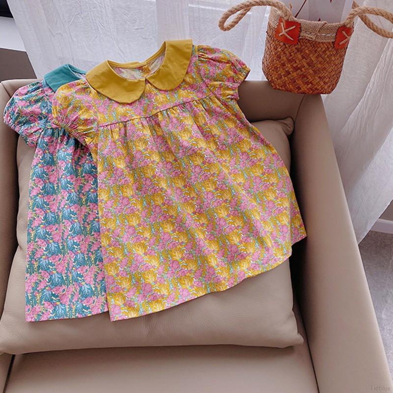 Đầm tay phồng cổ búp bê dáng rộng in họa tiết dễ thương thời trang mùa hè phong cách hàn quốc dành cho bé gái