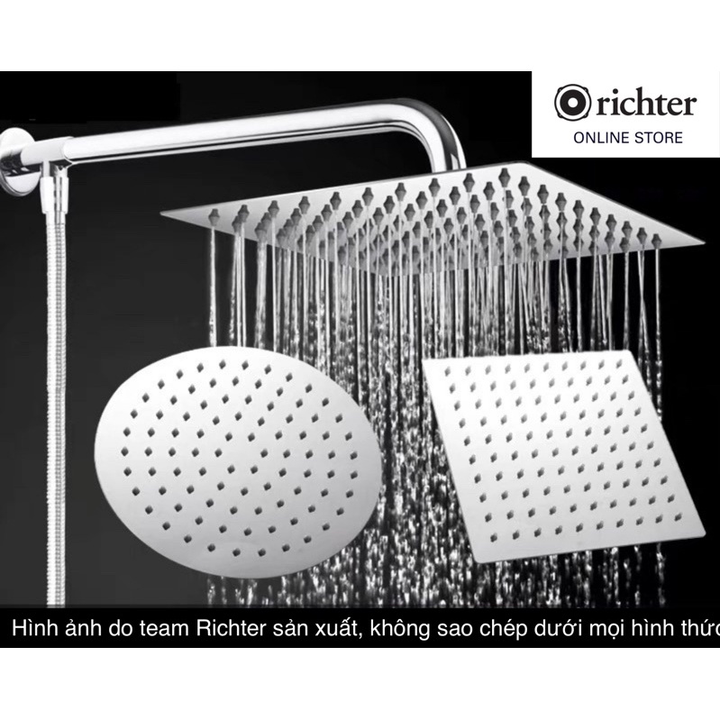 Bát sen tắm inox 304 phun mưa Richter Store loại to vuông,tròn phù hợp với các chế độ tắm nóng lạnh