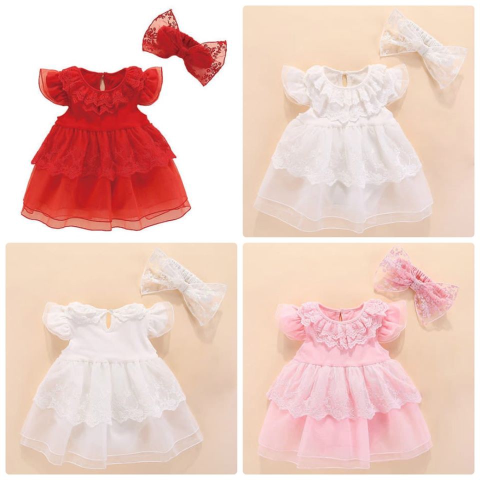 Váy kèm nơ, váy kèm mũ cho bé 0 - 12 tháng