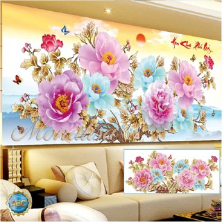 tranh đính đá hoa khai phú quý vs452 - kích thước 150x65cm